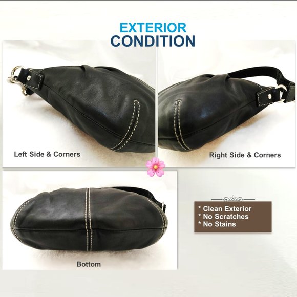 Genuine Leather Black Small Purse Shoulder Crossbody Bag Pleated White Stitched - Picture 8 of 10